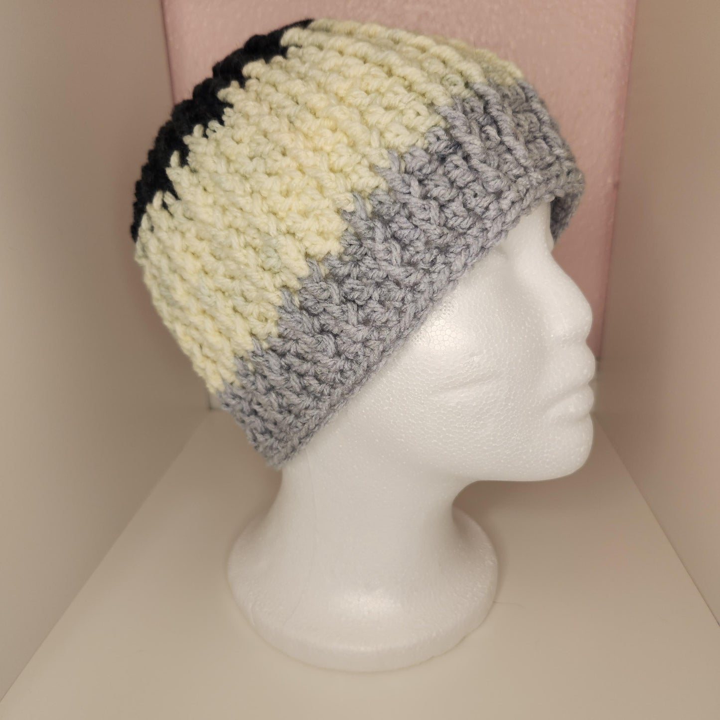 Tri-Colored Color Block Crochet Beanie