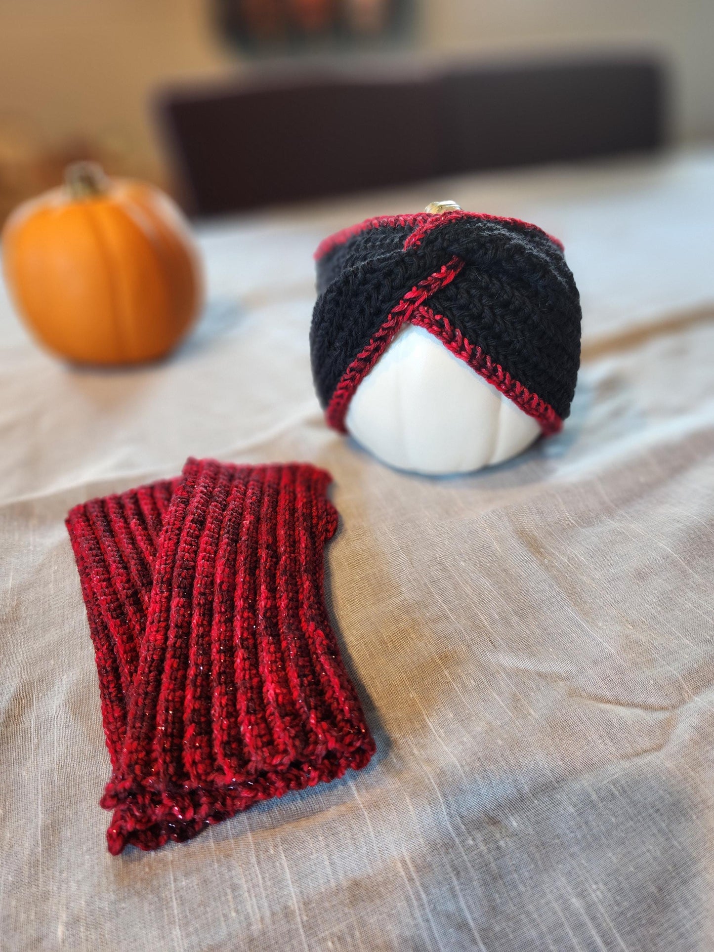 Crochet Hand-dyed Wool Ear Warmer and Fingerless Gloves Set