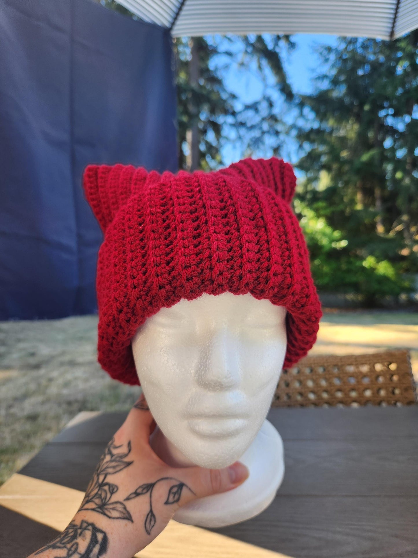 Crochet Ribbed Cat Ear Beanie