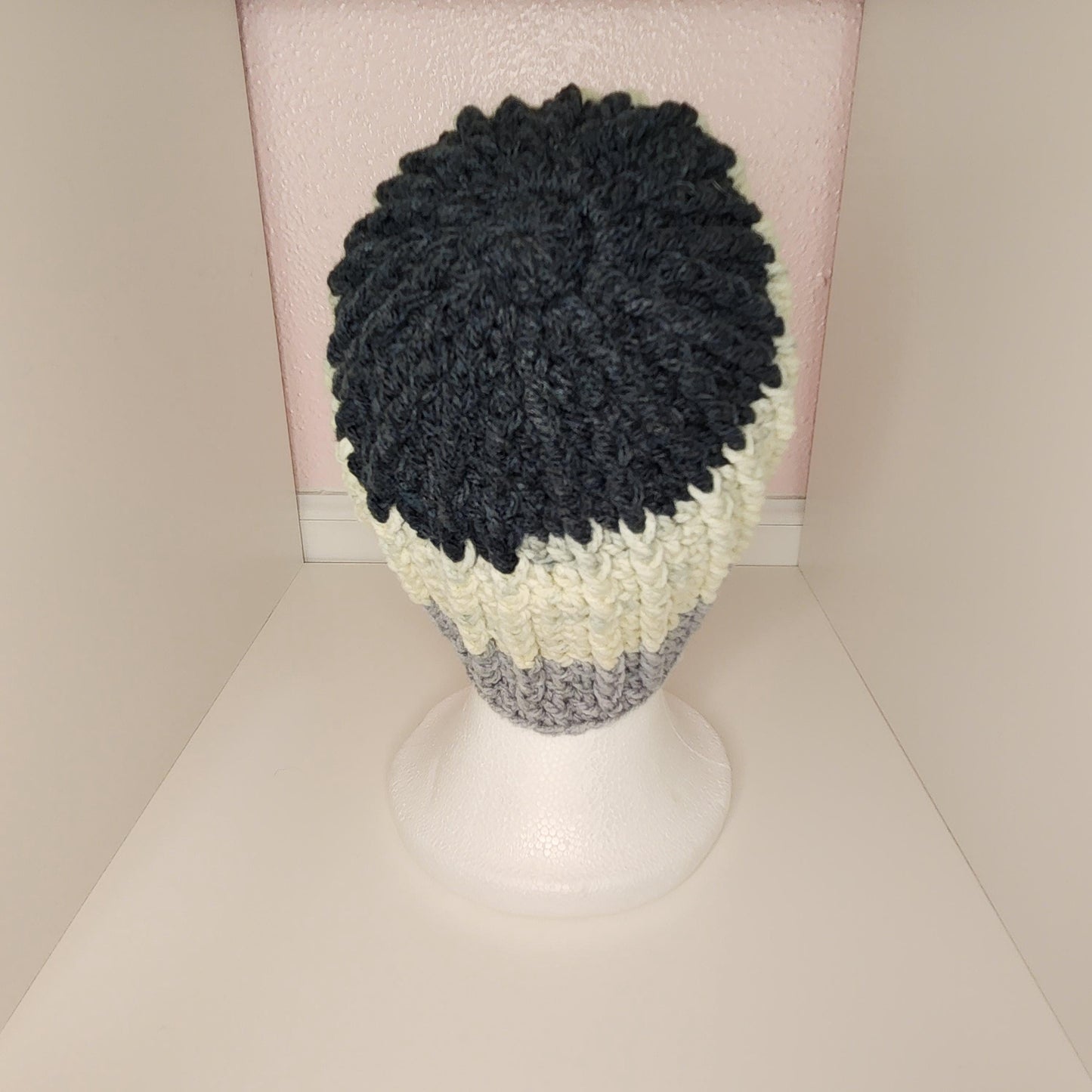 Tri-Colored Color Block Crochet Beanie