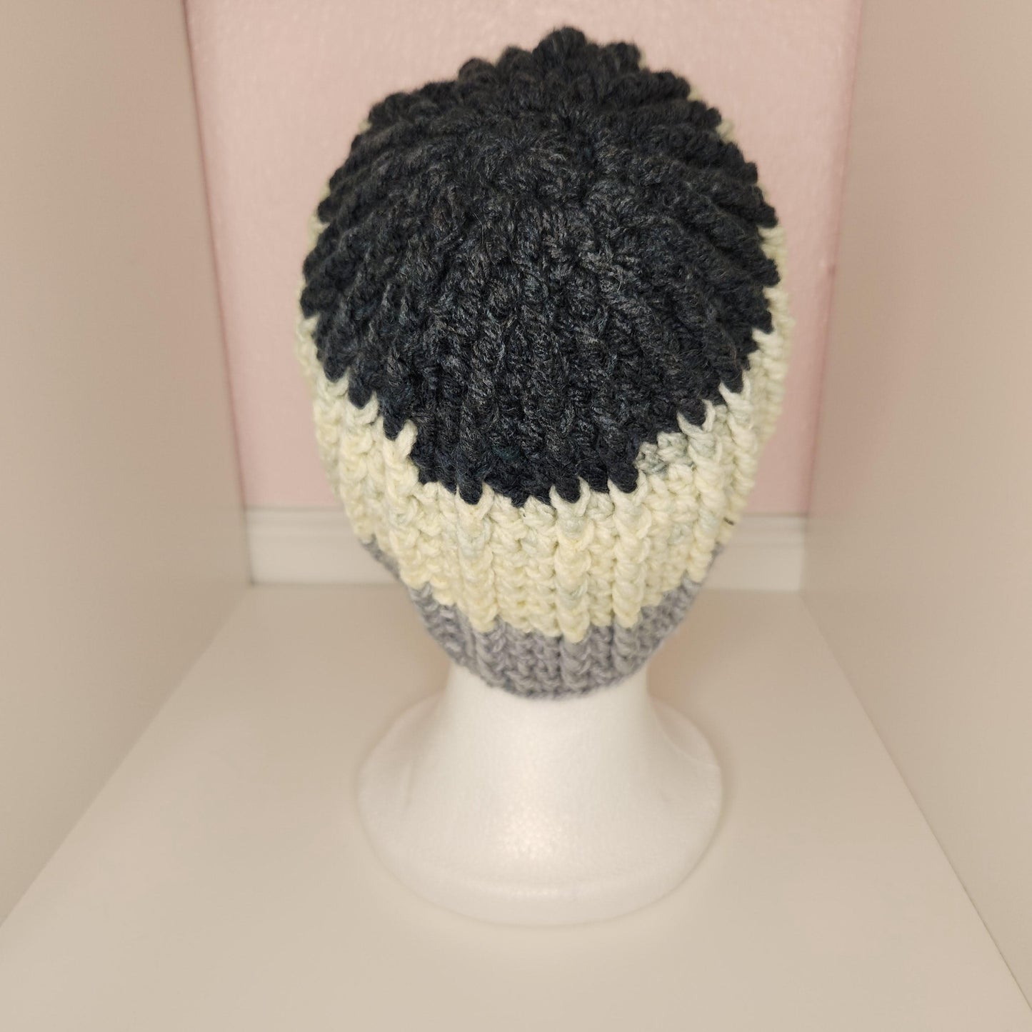 Tri-Colored Color Block Crochet Beanie