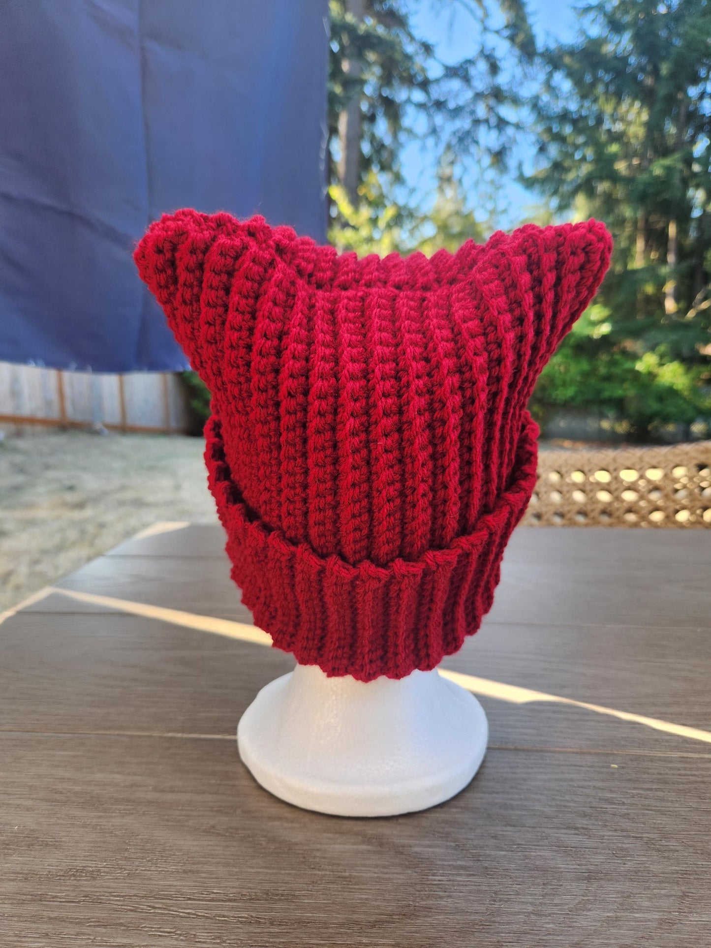 Crochet Ribbed Cat Ear Beanie
