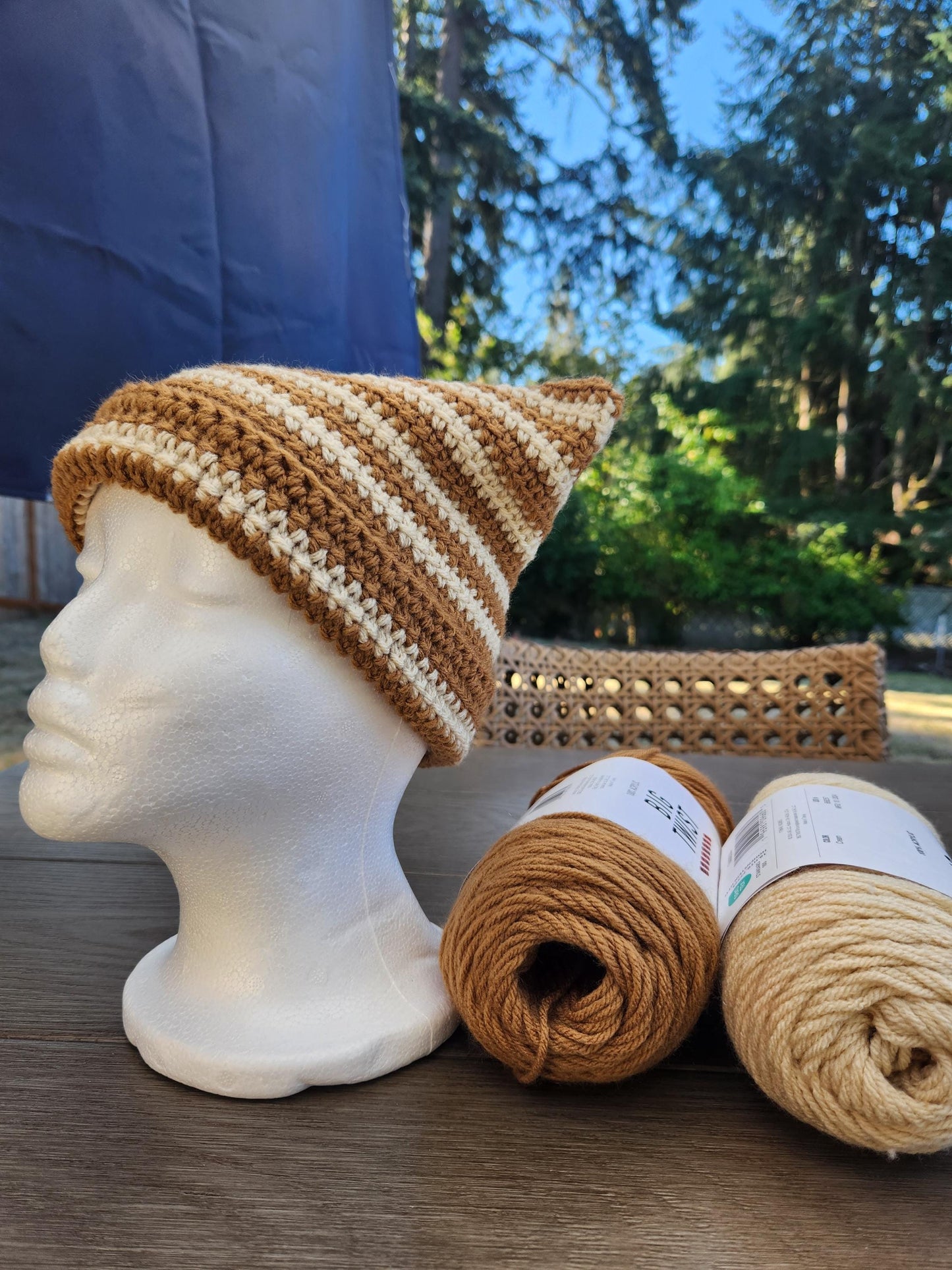 Coffeehouse Crochet Striped Cat Ear Beanie