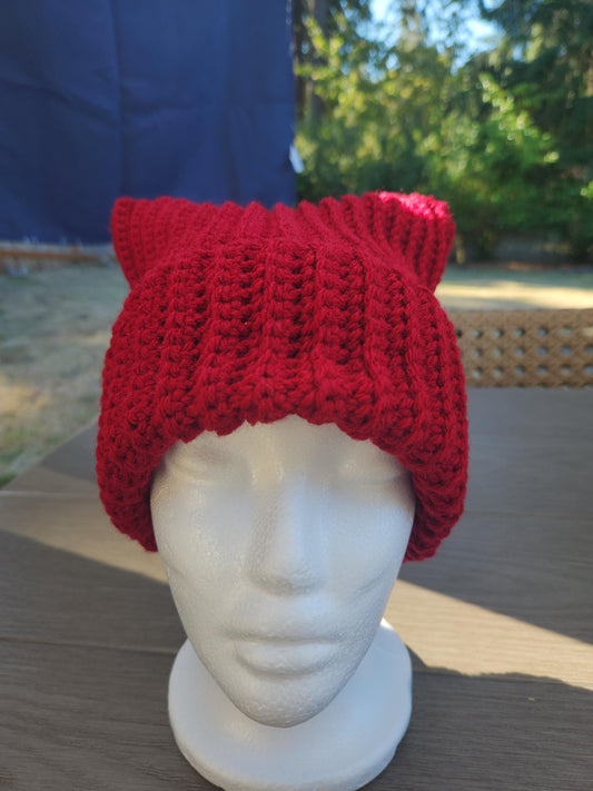 Crochet Ribbed Cat Ear Beanie