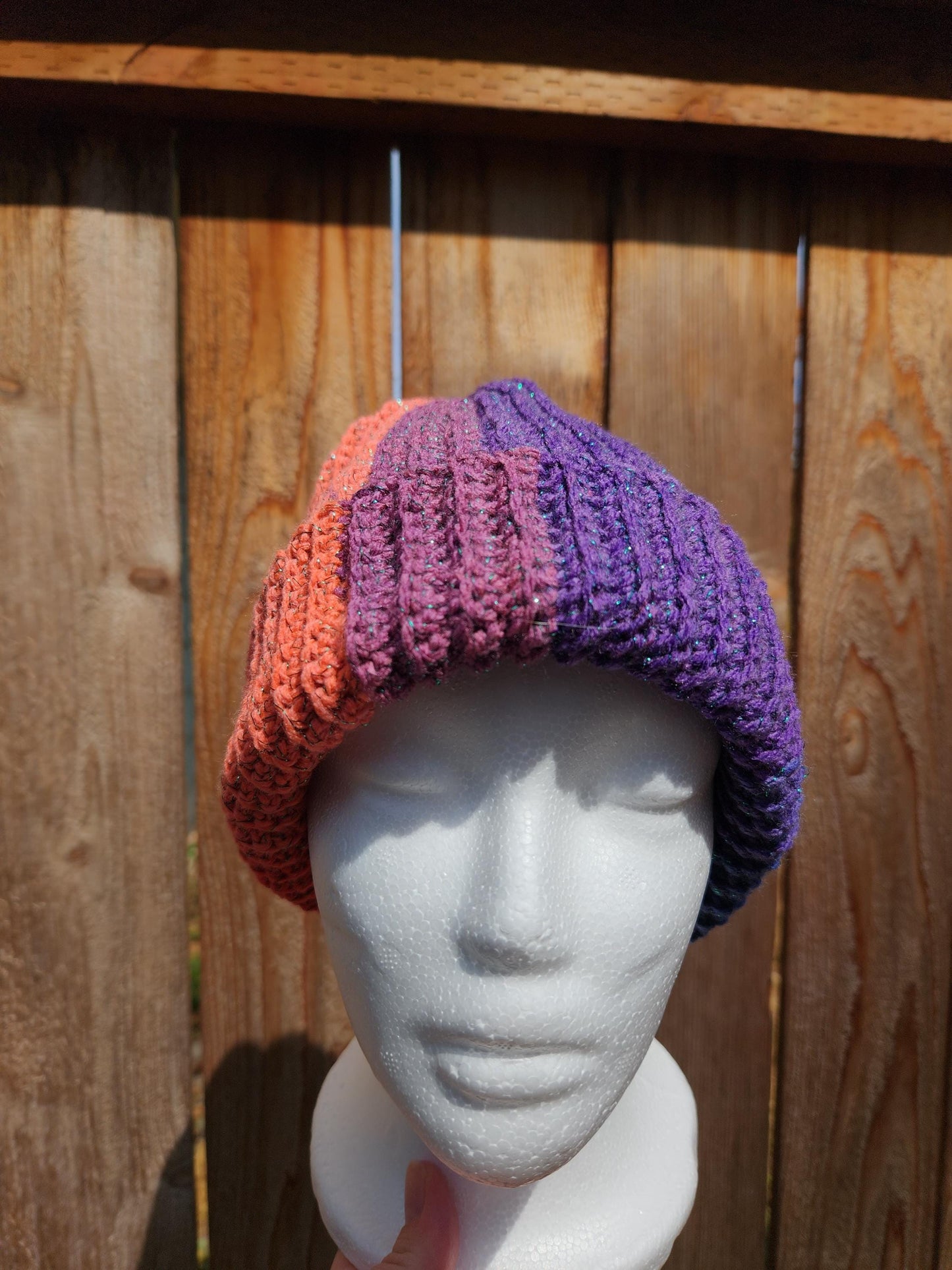 Crochet Ribbed Rainbow Sparkle Beanie
