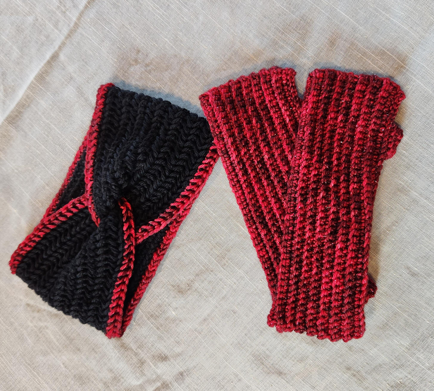 Crochet Hand-dyed Wool Ear Warmer and Fingerless Gloves Set