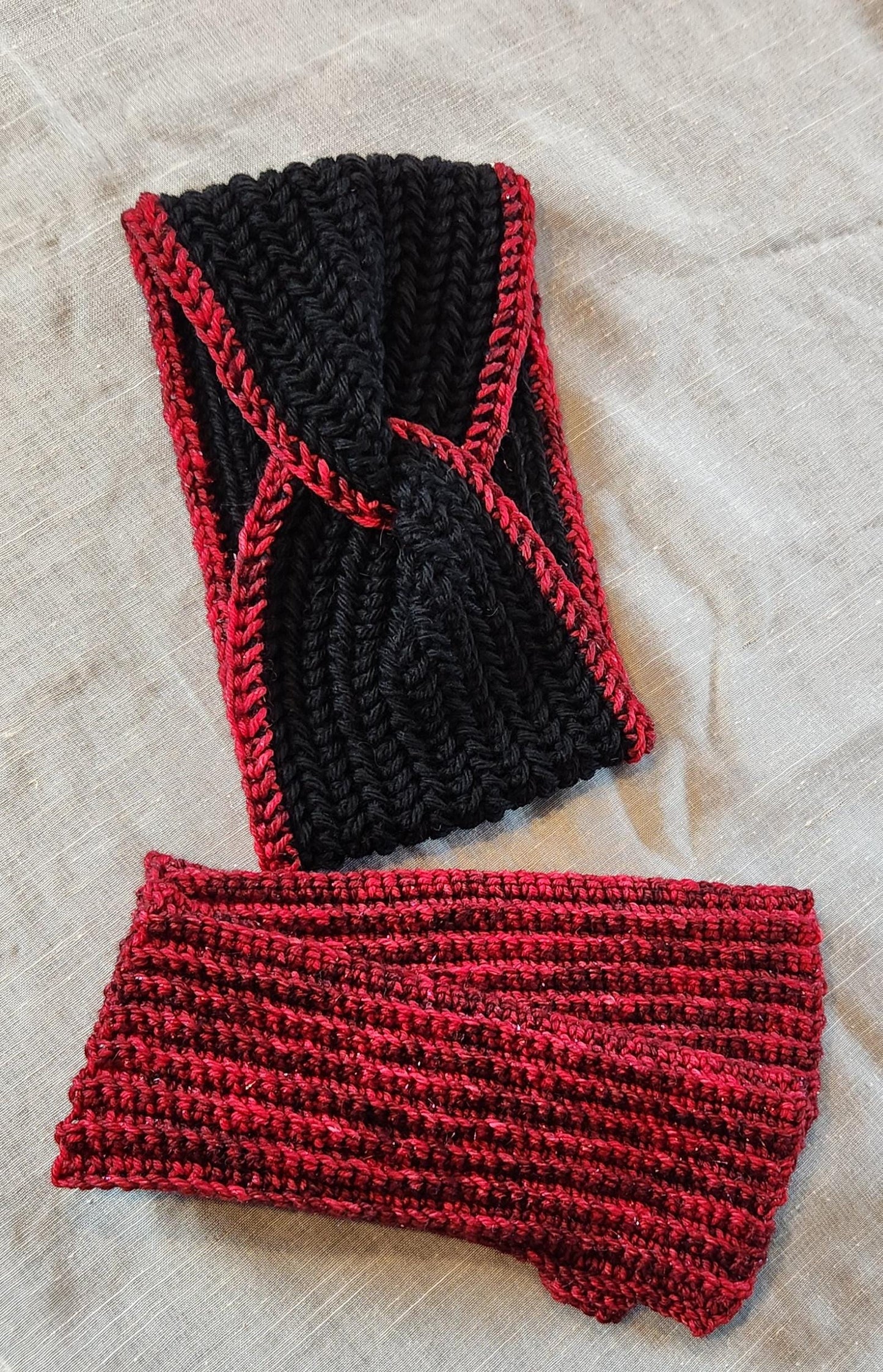 Crochet Hand-dyed Wool Ear Warmer and Fingerless Gloves Set