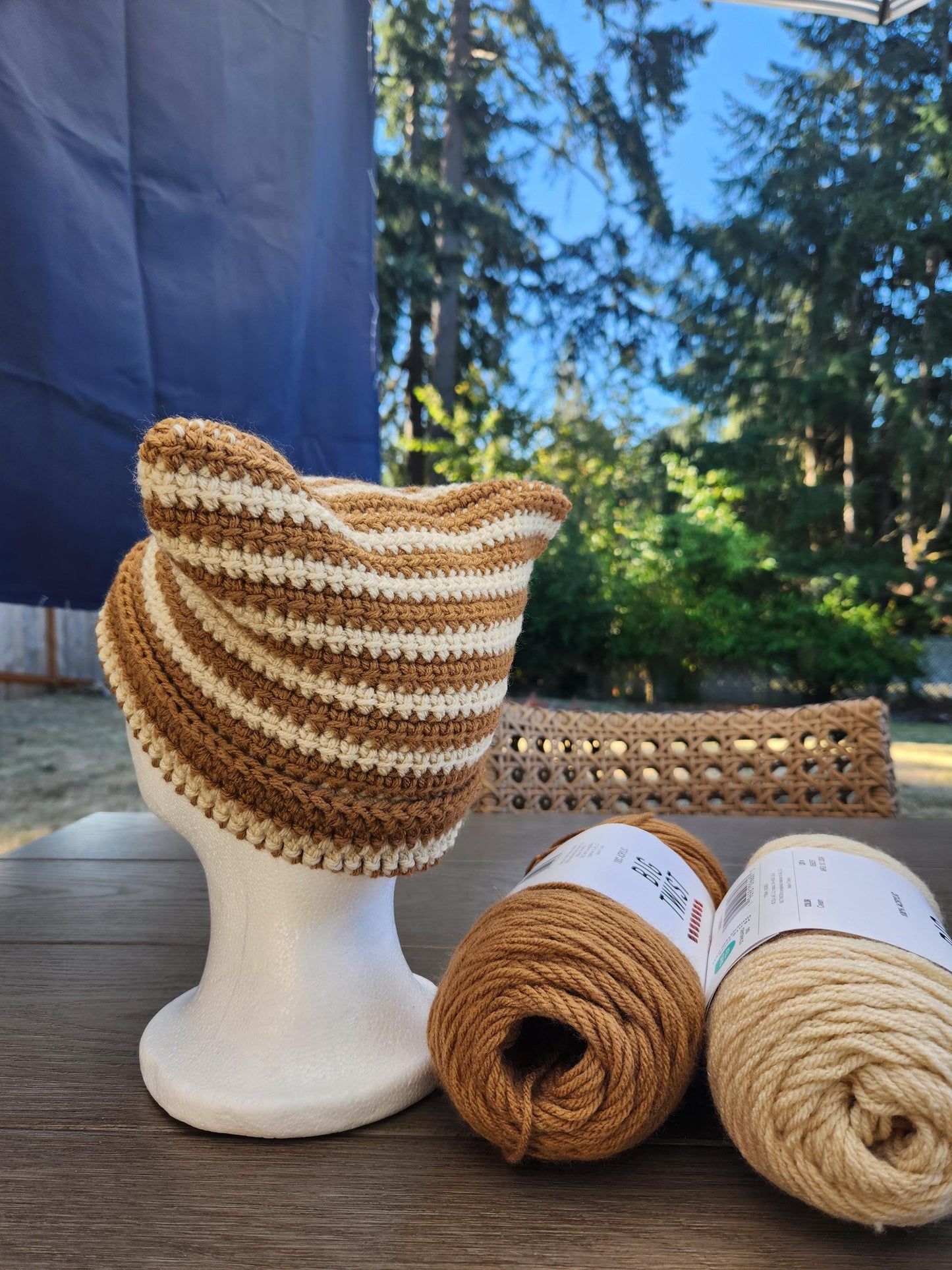 Coffeehouse Crochet Striped Cat Ear Beanie