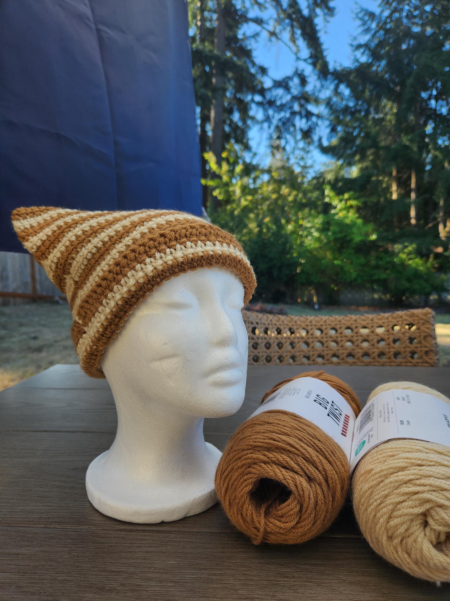 Coffeehouse Crochet Striped Cat Ear Beanie