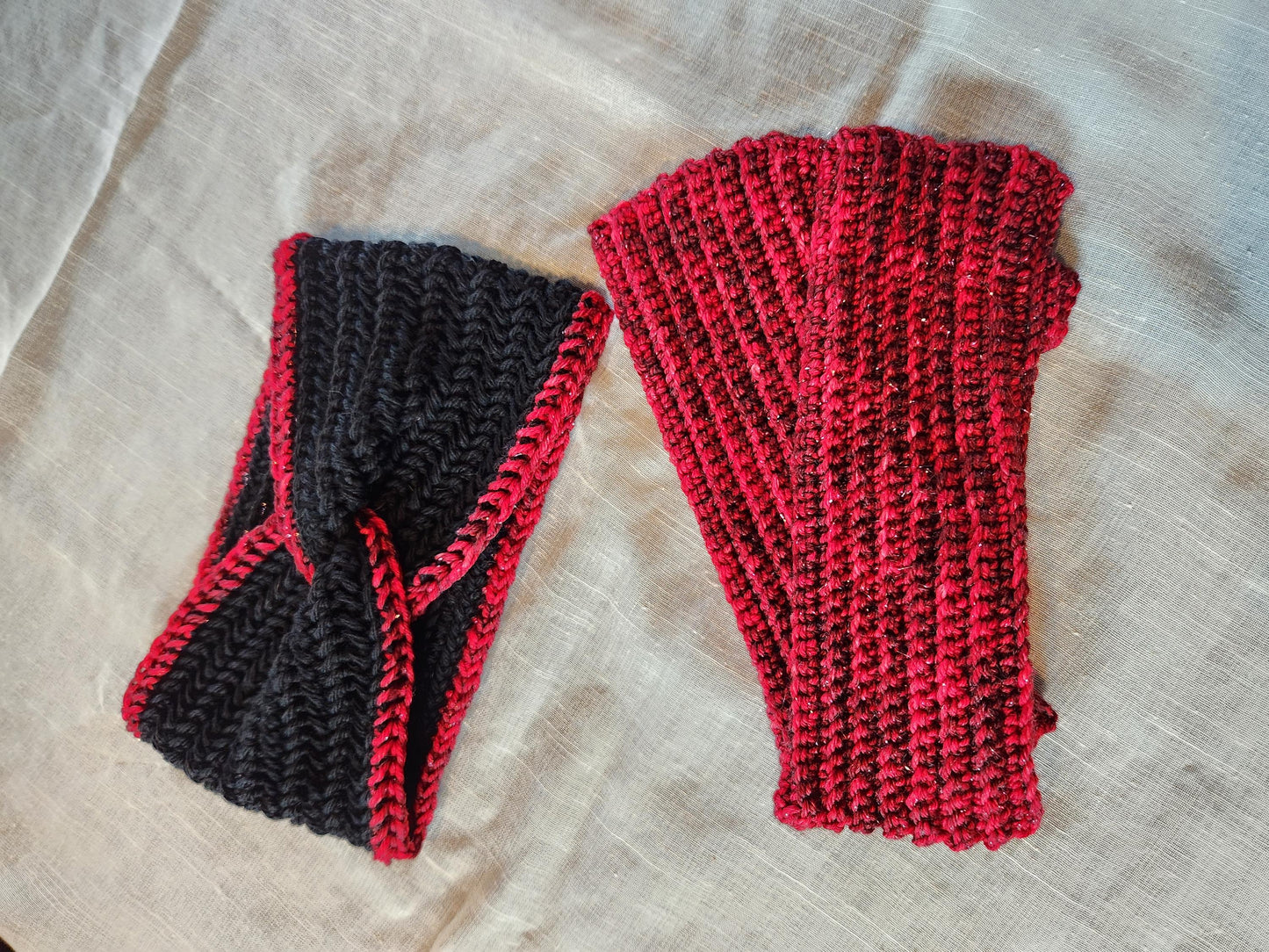 Crochet Hand-dyed Wool Ear Warmer and Fingerless Gloves Set