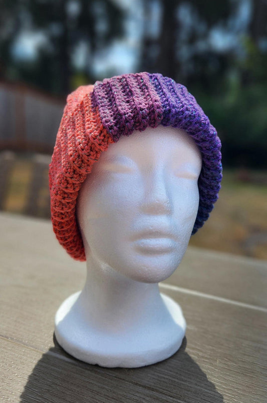 Crochet Ribbed Rainbow Sparkle Beanie
