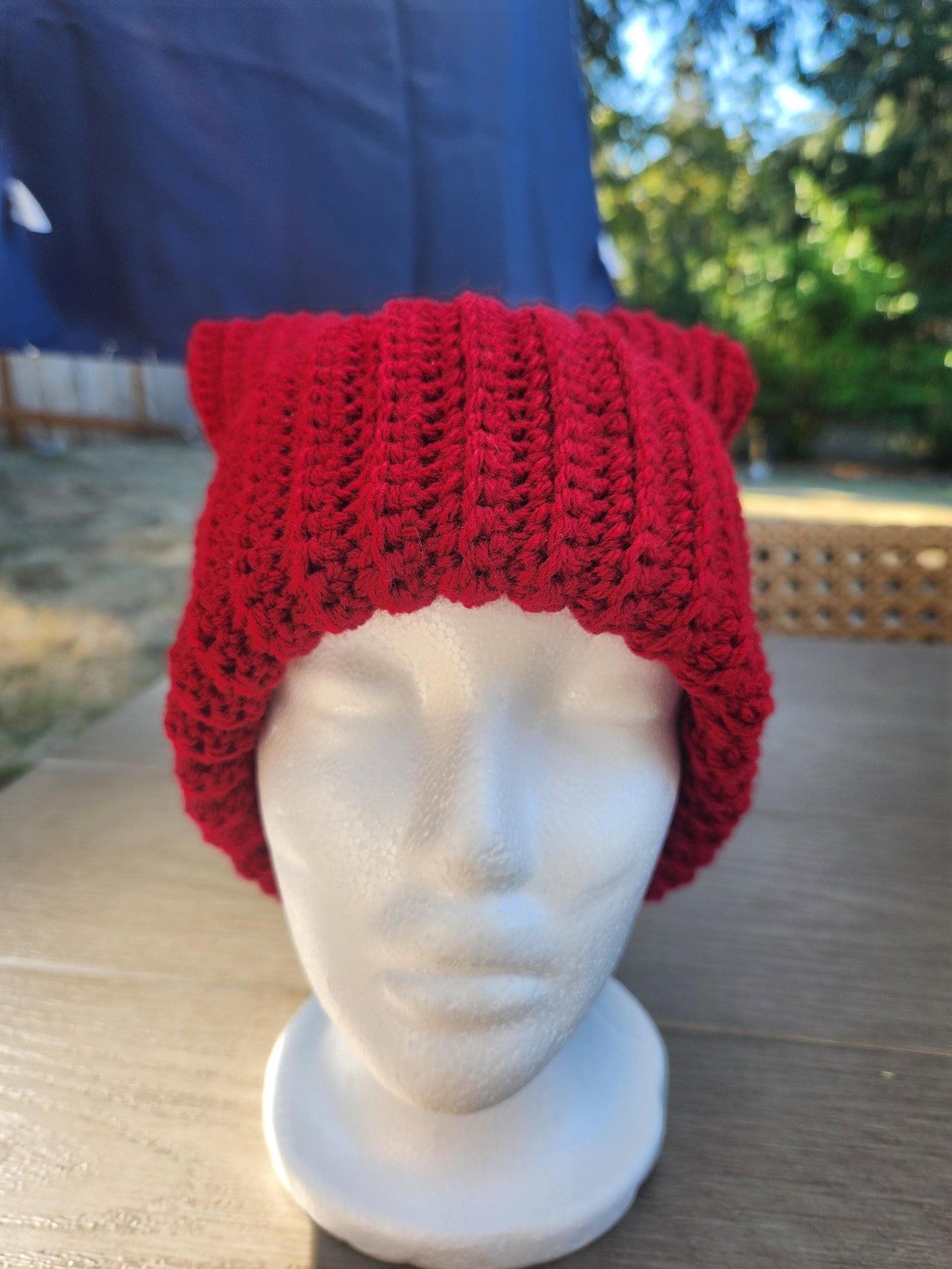 Crochet Ribbed Cat Ear Beanie