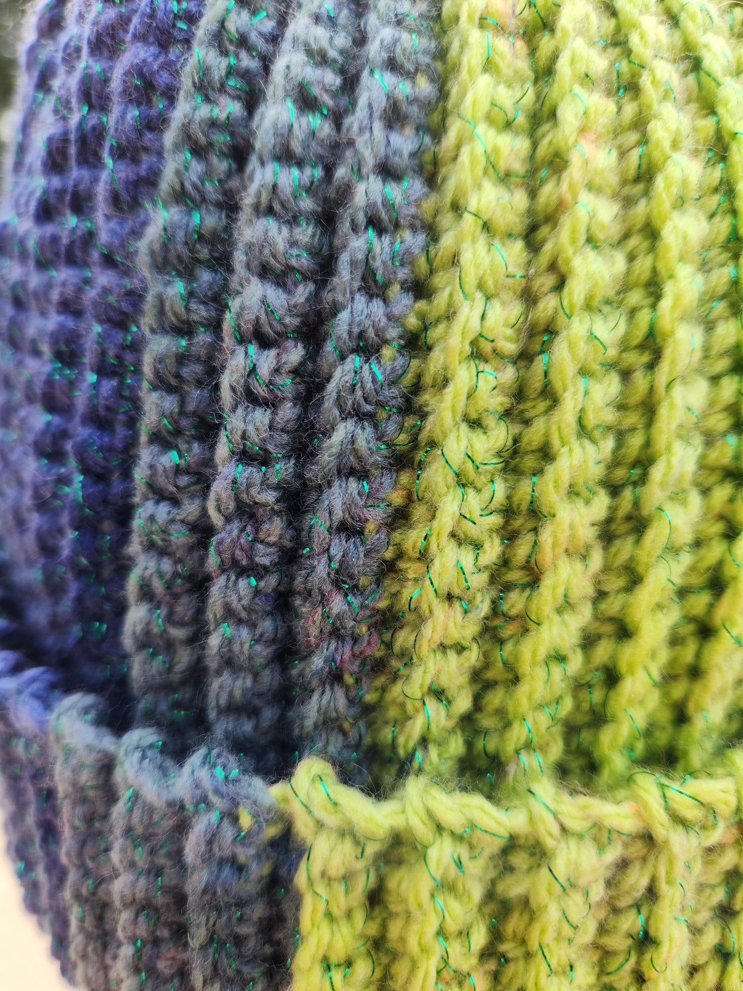 Crochet Ribbed Rainbow Sparkle Beanie