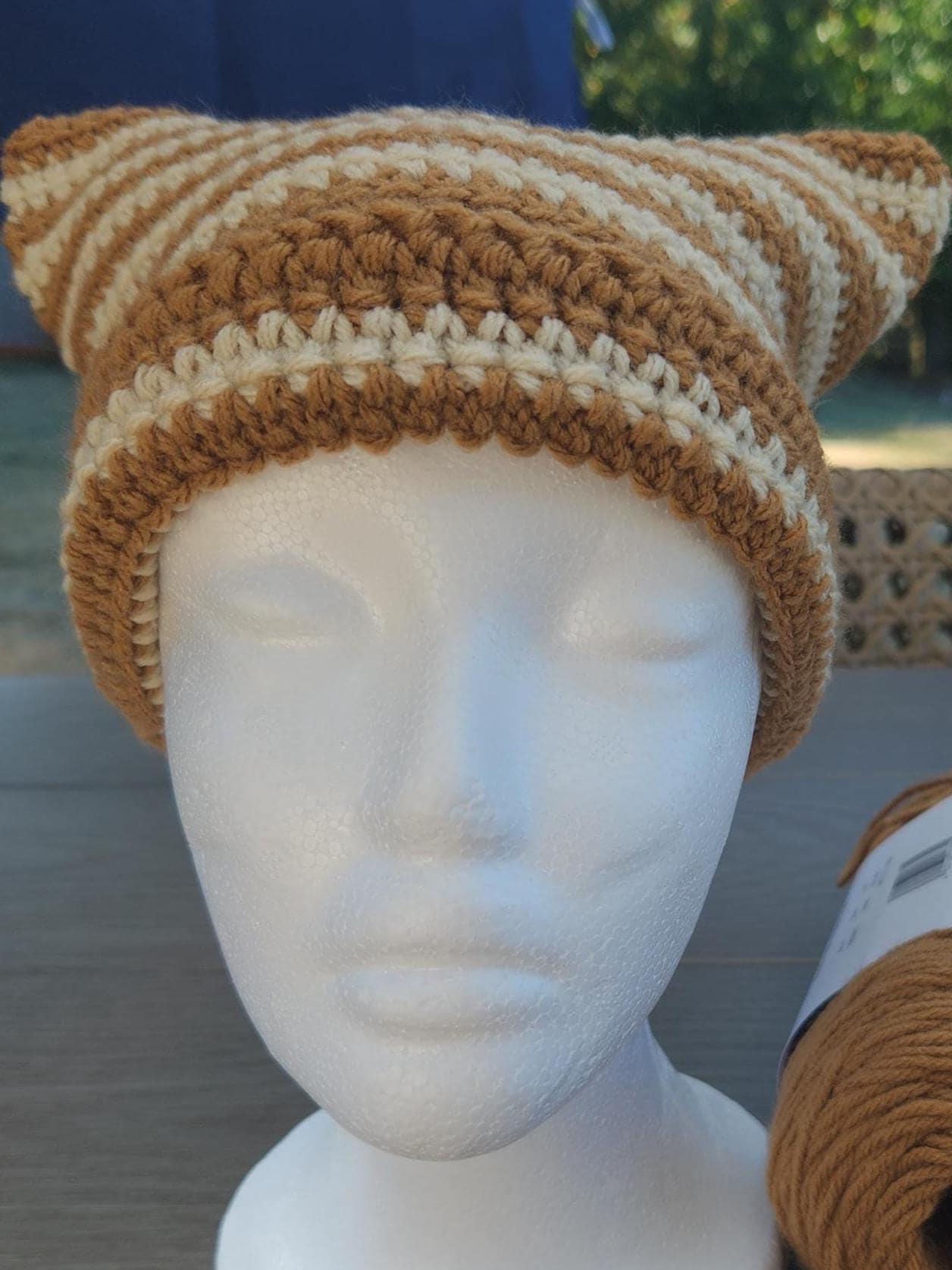 Coffeehouse Crochet Striped Cat Ear Beanie