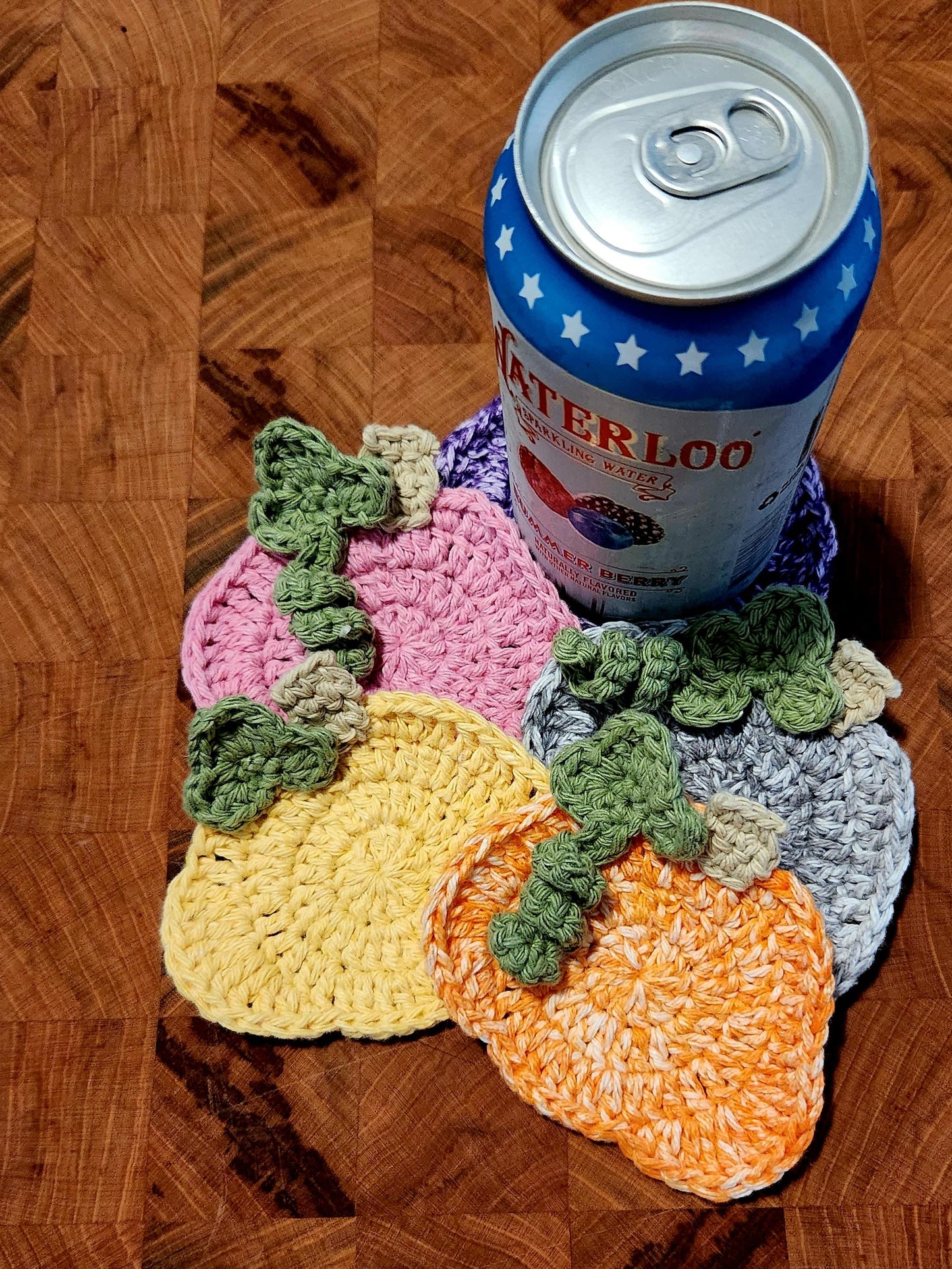 SET OF 5 - Crochet Colorful Pumpkin Coasters