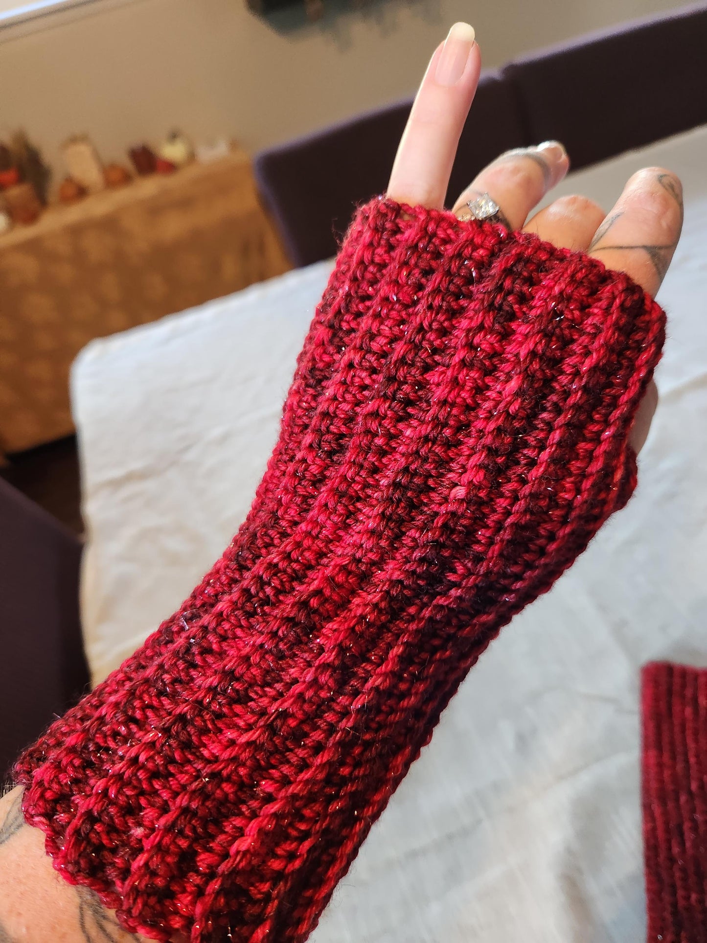 Crochet Hand-dyed Wool Ear Warmer and Fingerless Gloves Set