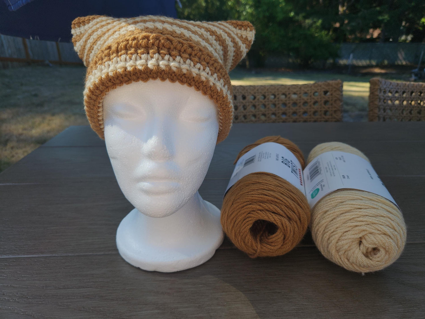 Coffeehouse Crochet Striped Cat Ear Beanie