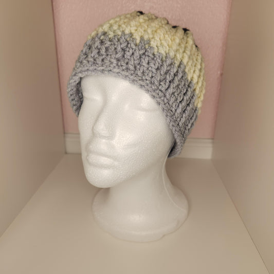 Tri-Colored Color Block Crochet Beanie