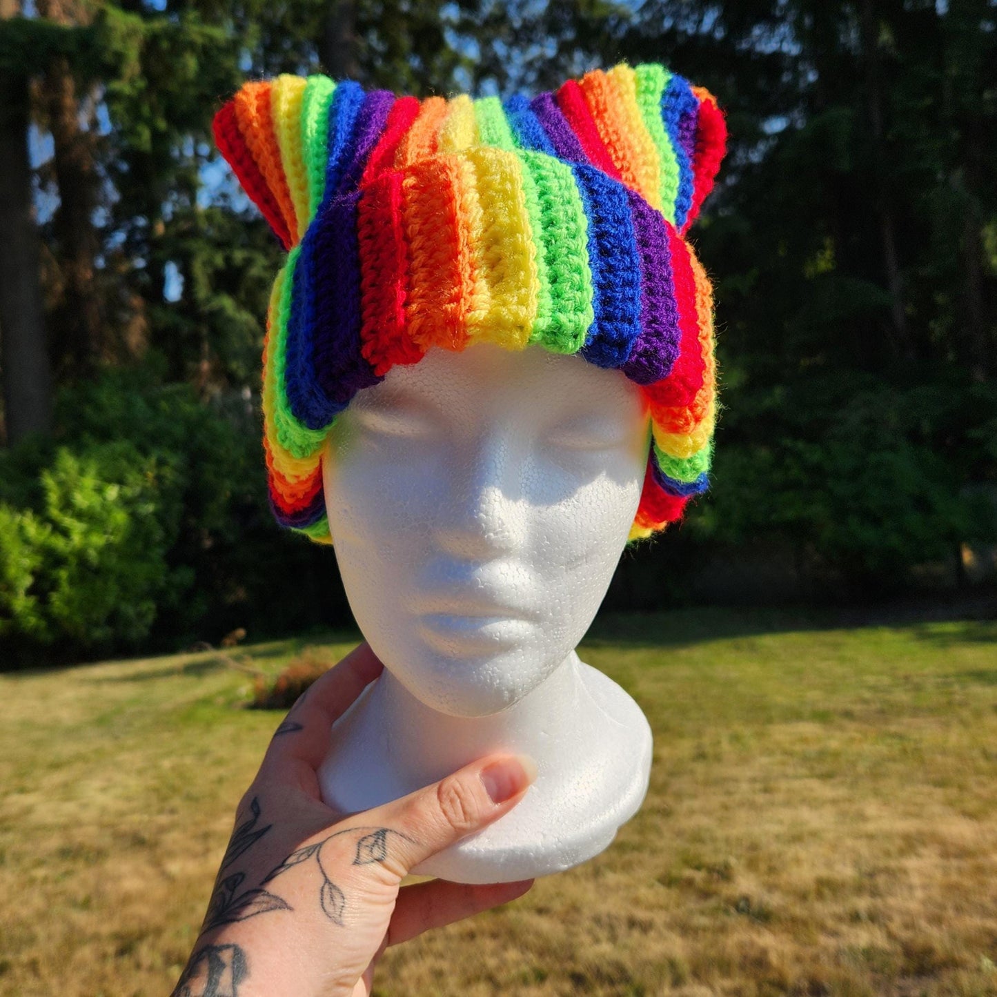 Crochet Ribbed Pride Cat Ear Beanie [MADE TO ORDER]