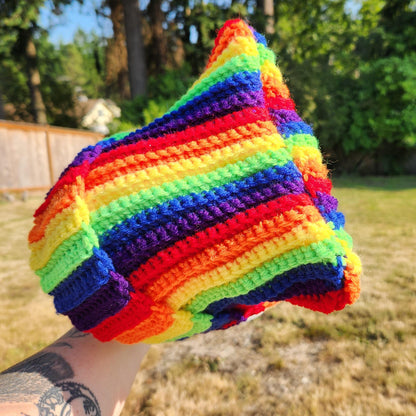 Crochet Ribbed Pride Cat Ear Beanie [MADE TO ORDER]
