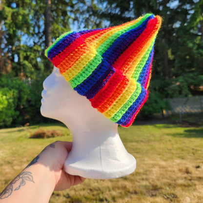 Crochet Ribbed Pride Cat Ear Beanie [MADE TO ORDER]