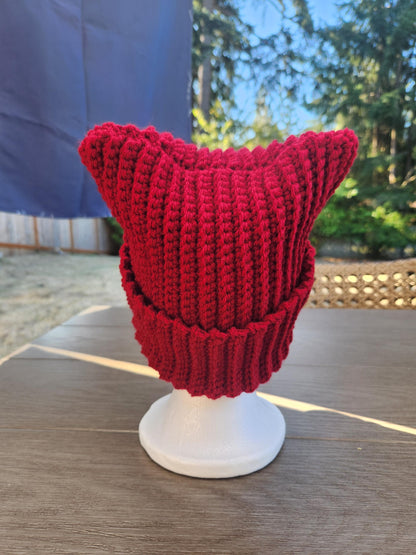 Crochet Ribbed Cat Ear Beanie
