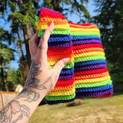 Crochet Ribbed Pride Cat Ear Beanie [MADE TO ORDER]