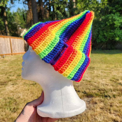 Crochet Ribbed Pride Cat Ear Beanie [MADE TO ORDER]