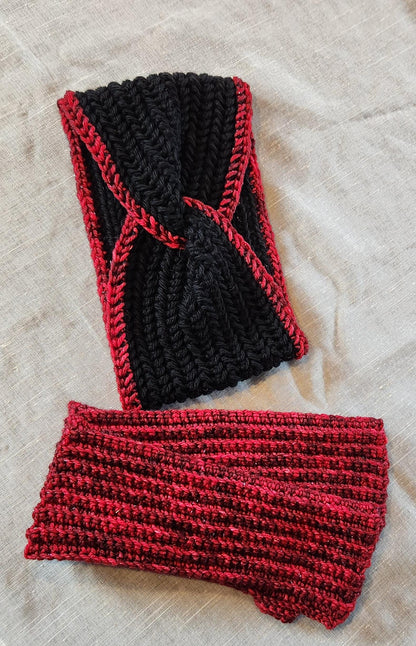 Crochet Hand-dyed Wool Ear Warmer and Fingerless Gloves Set