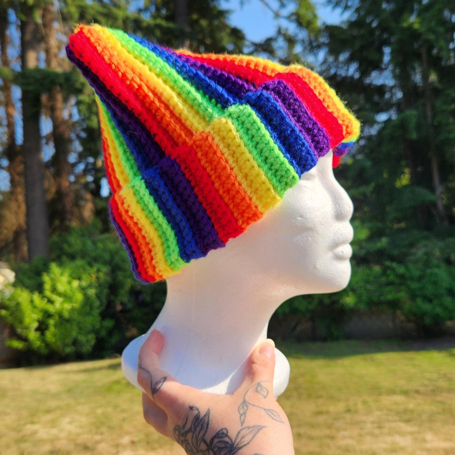 Crochet Ribbed Pride Cat Ear Beanie [MADE TO ORDER]