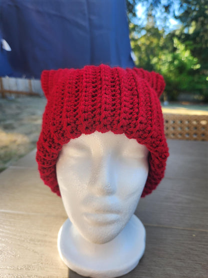 Crochet Ribbed Cat Ear Beanie